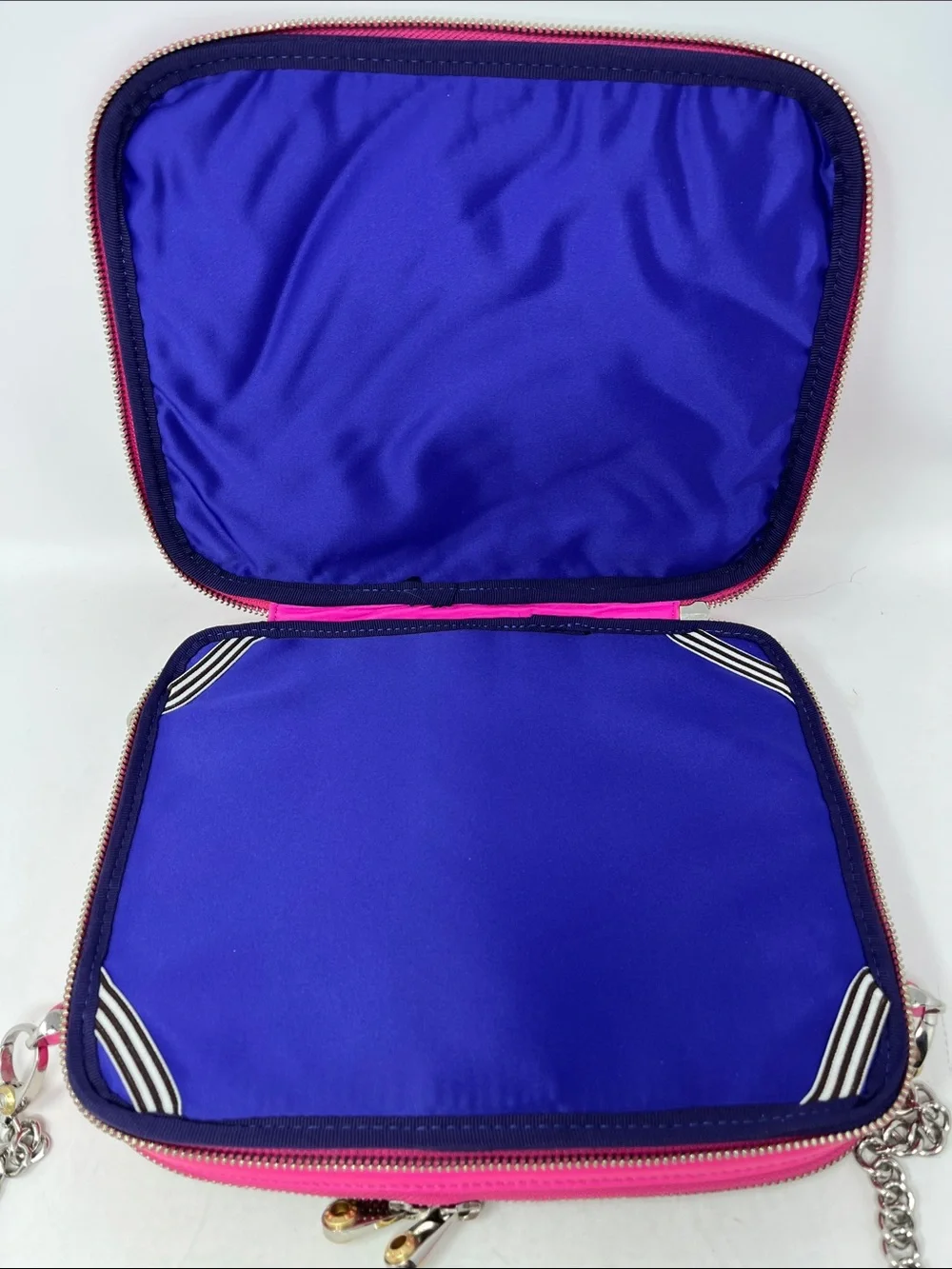 RARE Henri Bendel No. 7 East West Quilted Leather iPad Crossbody Bag - Hot Pink
